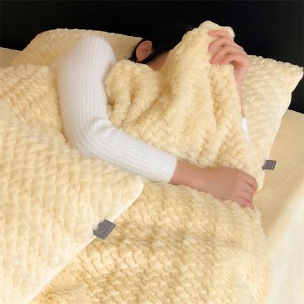 91家纺网 家纺一手货源 找家纺 玉宇阁2023新款托斯卡纳卷毛绒四件套 奶油黄