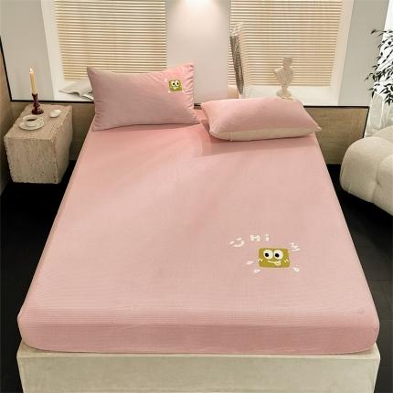 91家纺网 家纺一手货源 找家纺 洋铭区（原狠狠爱）2023新款华夫格单品绒床笠 华夫格 暖粉