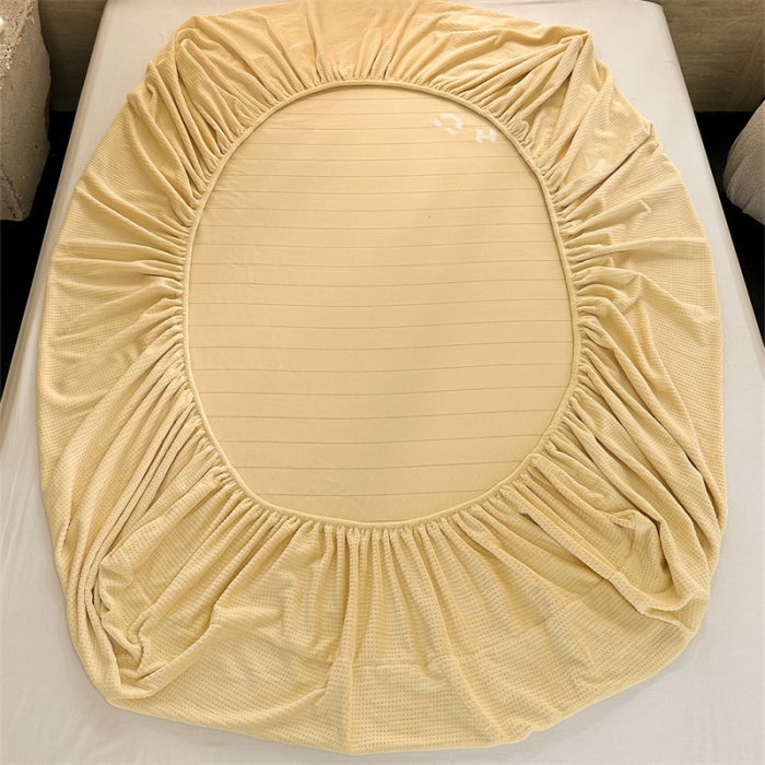 91家纺网 家纺一手货源 找家纺 洋铭区（原狠狠爱）2023新款华夫格单品绒床笠 华夫格 暖黄