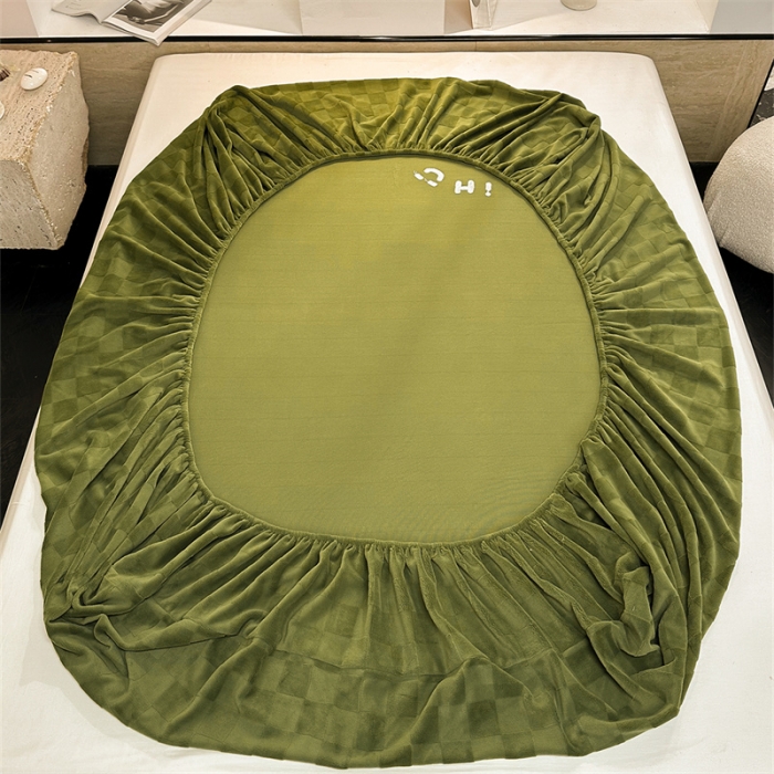 91家纺网 家纺一手货源 找家纺 洋铭区（原狠狠爱）2023新款华夫格单品绒床笠 清格 绿