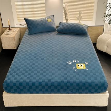 洋铭区（原狠狠爱）2023新款华夫格单品绒床笠 清格 蓝