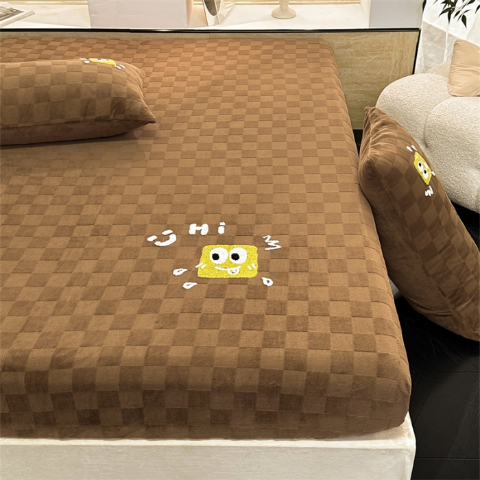 91家纺网 家纺一手货源 找家纺 洋铭区（原狠狠爱）2023新款华夫格单品绒床笠 清格 咖