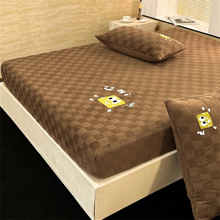 91家纺网 家纺一手货源 找家纺 洋铭区（原狠狠爱）2023新款华夫格单品绒床笠 清格 咖