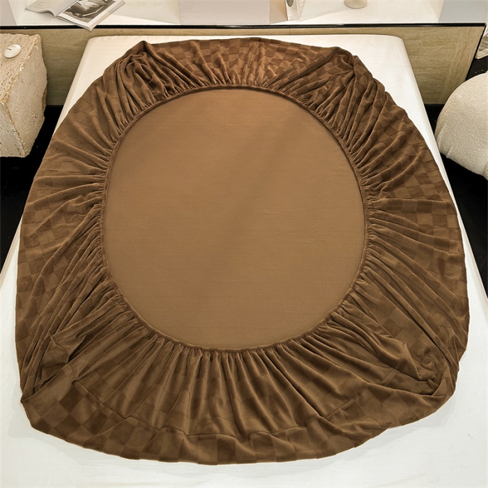 91家纺网 家纺一手货源 找家纺 洋铭区（原狠狠爱）2023新款华夫格单品绒床笠 清格 咖