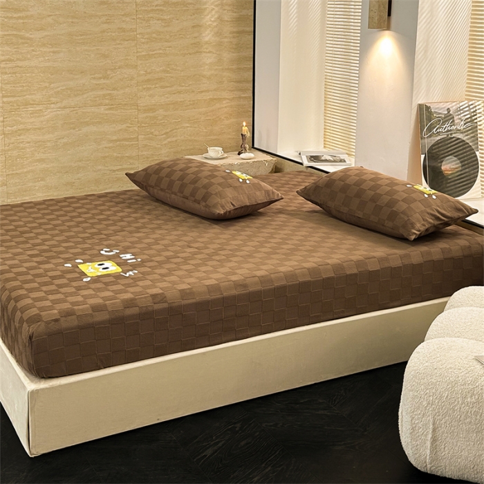 91家纺网 家纺一手货源 找家纺 洋铭区（原狠狠爱）2023新款华夫格单品绒床笠 清格 咖