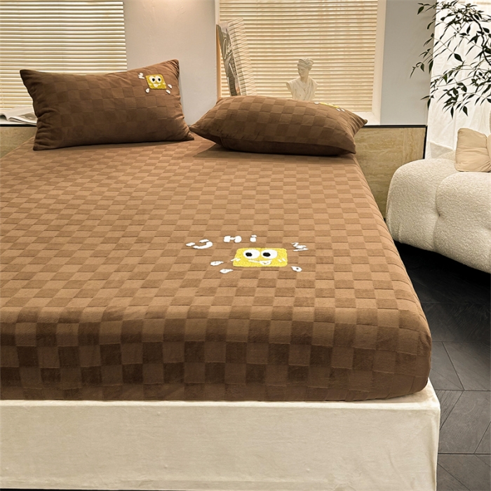 91家纺网 家纺一手货源 找家纺 洋铭区（原狠狠爱）2023新款华夫格单品绒床笠 清格 咖