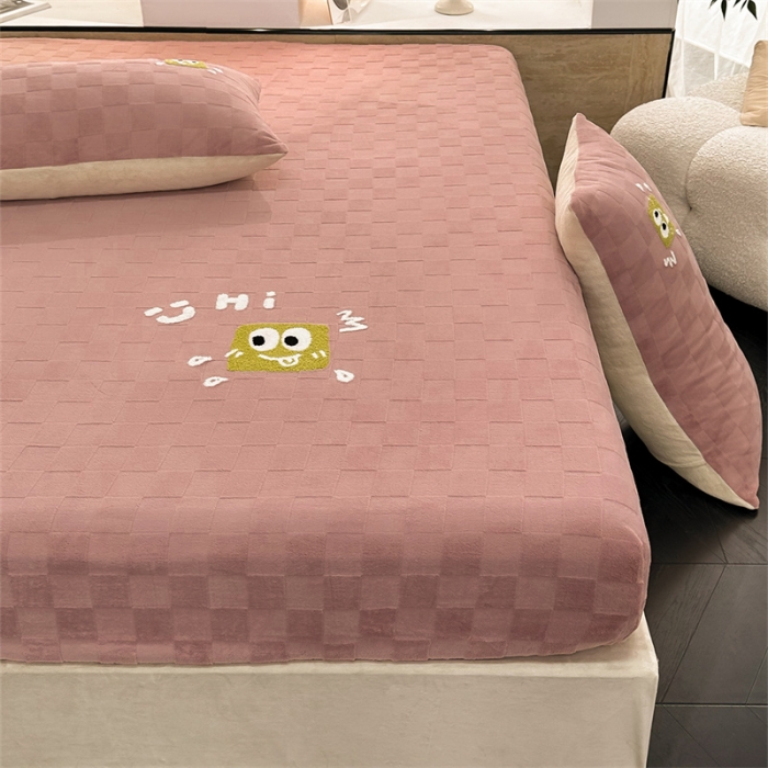 91家纺网 家纺一手货源 找家纺 洋铭区（原狠狠爱）2023新款华夫格单品绒床笠 清格 豆沙