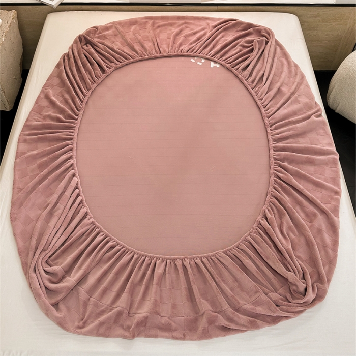 91家纺网 家纺一手货源 找家纺 洋铭区（原狠狠爱）2023新款华夫格单品绒床笠 清格 豆沙