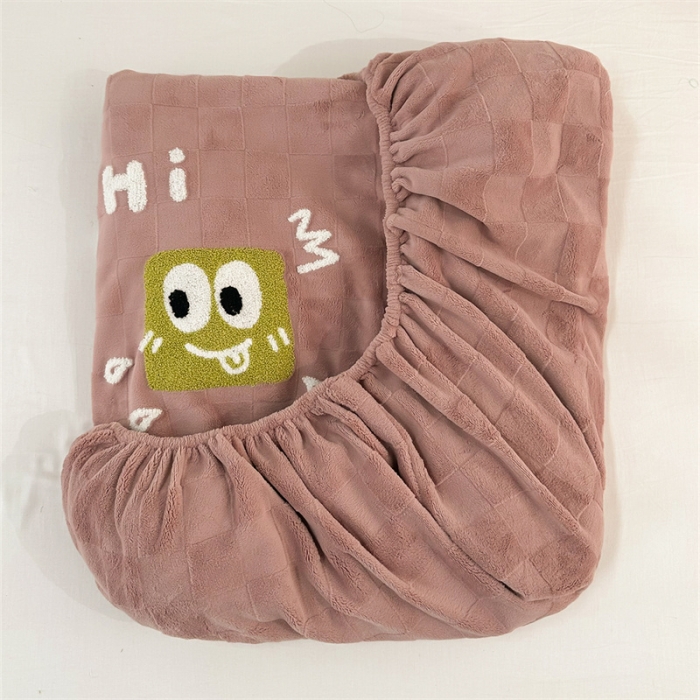 91家纺网 家纺一手货源 找家纺 洋铭区（原狠狠爱）2023新款华夫格单品绒床笠 清格 豆沙