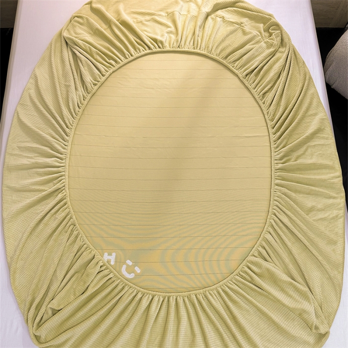 91家纺网 家纺一手货源 找家纺 洋铭区（原狠狠爱）2023新款华夫格单品绒床笠 华夫格 暖阳绿