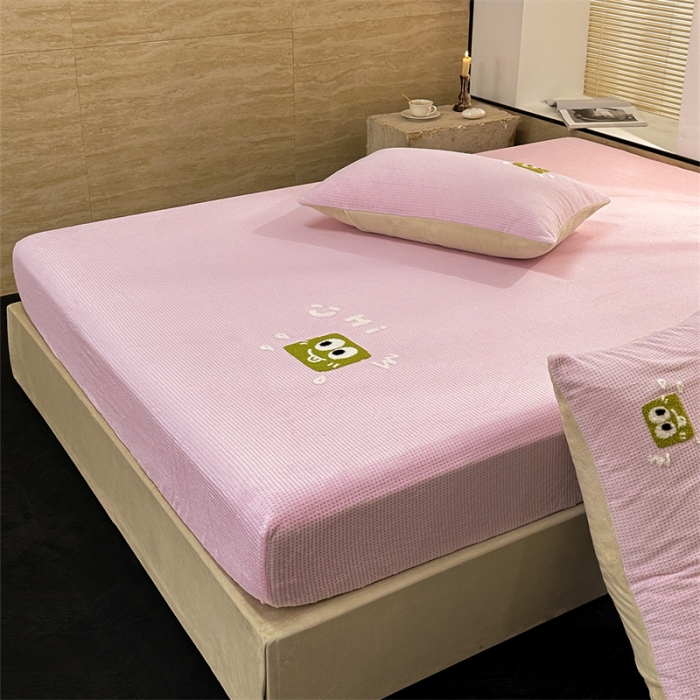 91家纺网 家纺一手货源 找家纺 洋铭区（原狠狠爱）2023新款华夫格单品绒床笠 华夫格 浅紫