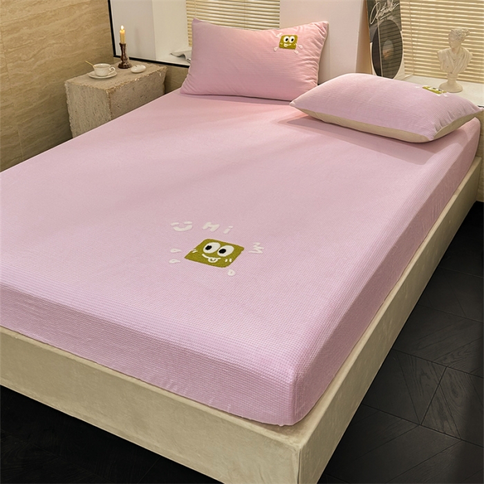 91家纺网 家纺一手货源 找家纺 洋铭区（原狠狠爱）2023新款华夫格单品绒床笠 华夫格 浅紫