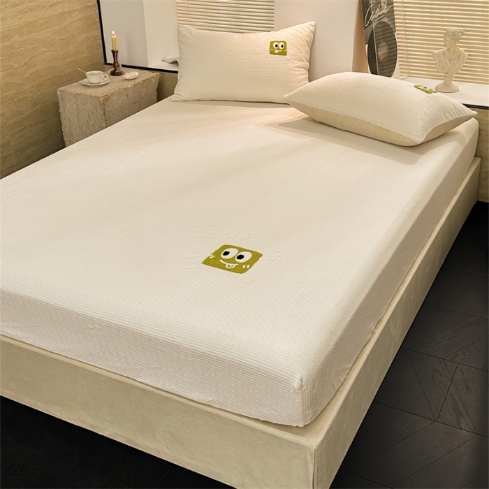 91家纺网 家纺一手货源 找家纺 洋铭区（原狠狠爱）2023新款华夫格单品绒床笠 华夫格 暖阳白