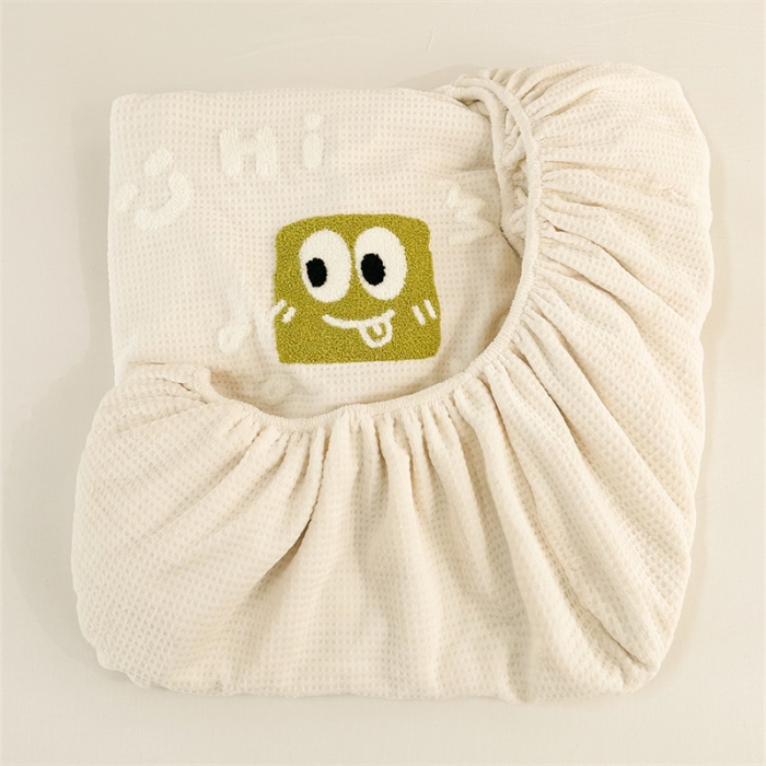 91家纺网 家纺一手货源 找家纺 洋铭区（原狠狠爱）2023新款华夫格单品绒床笠 华夫格 暖阳白