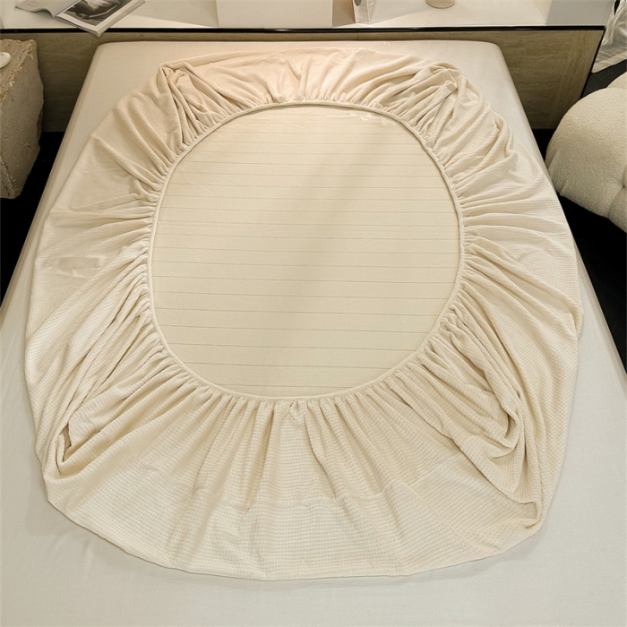 91家纺网 家纺一手货源 找家纺 洋铭区（原狠狠爱）2023新款华夫格单品绒床笠 华夫格 暖阳白