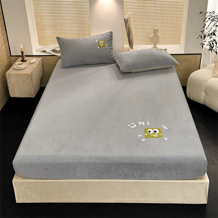 91家纺网 家纺一手货源 找家纺 洋铭区（原狠狠爱）2023新款华夫格单品绒床笠 华夫格 暖灰