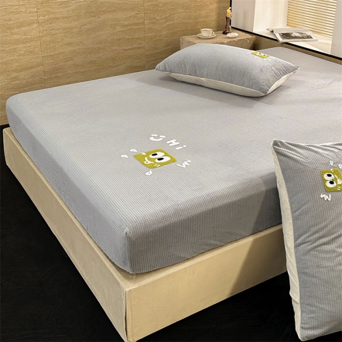 91家纺网 家纺一手货源 找家纺 洋铭区（原狠狠爱）2023新款华夫格单品绒床笠 华夫格 暖灰