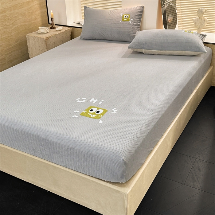 91家纺网 家纺一手货源 找家纺 洋铭区（原狠狠爱）2023新款华夫格单品绒床笠 华夫格 暖灰