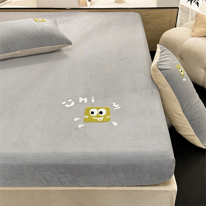 91家纺网 家纺一手货源 找家纺 洋铭区（原狠狠爱）2023新款华夫格单品绒床笠 华夫格 暖灰