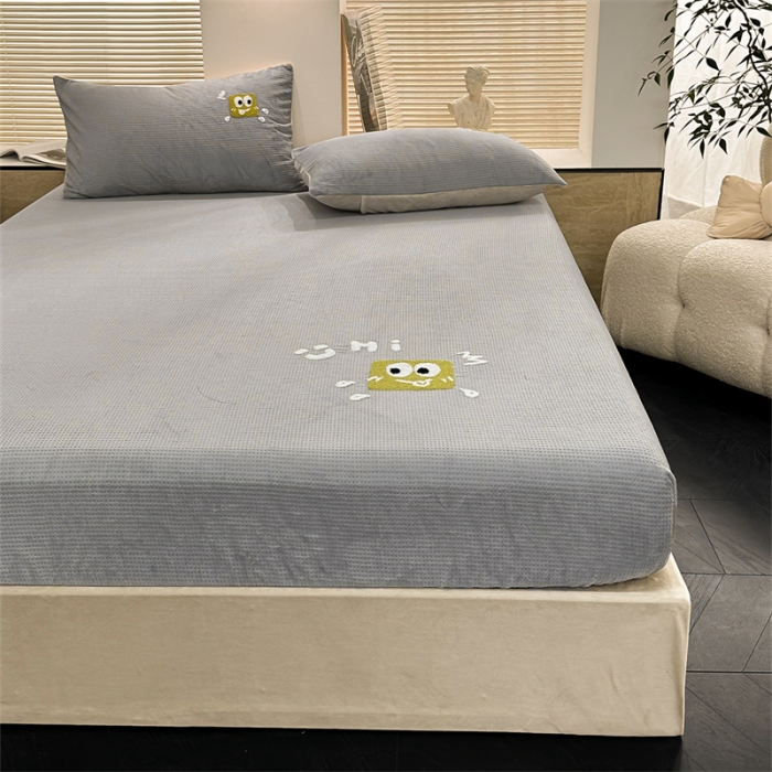 91家纺网 家纺一手货源 找家纺 洋铭区（原狠狠爱）2023新款华夫格单品绒床笠 华夫格 暖灰