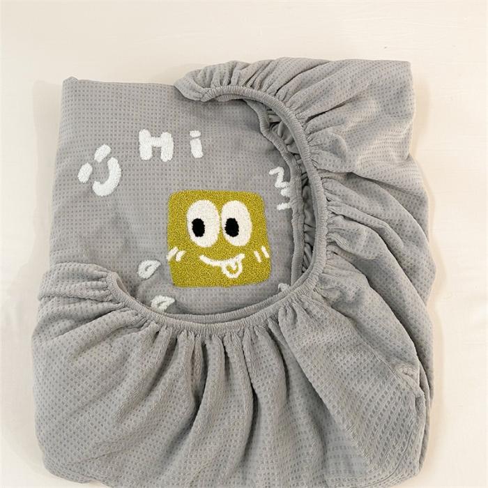 91家纺网 家纺一手货源 找家纺 洋铭区（原狠狠爱）2023新款华夫格单品绒床笠 华夫格 暖灰