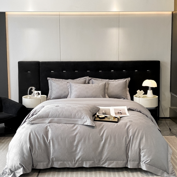 91家纺网 家纺一手货源 找家纺 魅都 100s长绒棉提花大拼角四件套 安娜-高级灰