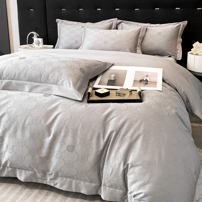 91家纺网 家纺一手货源 找家纺 魅都 100s长绒棉提花大拼角四件套 安娜-高级灰
