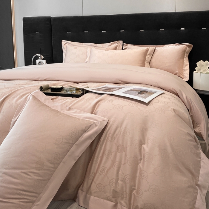 91家纺网 家纺一手货源 找家纺 魅都 100s长绒棉提花大拼角四件套 安娜-柔粉