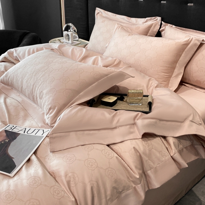 91家纺网 家纺一手货源 找家纺 魅都 100s长绒棉提花大拼角四件套 安娜-柔粉