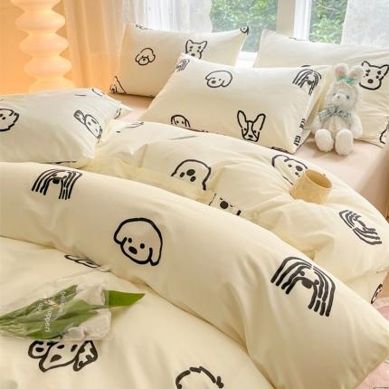 91家纺网 家纺一手货源 找家纺 柠馨 2023新款13376全棉Ins博主风四件套 小甜狗