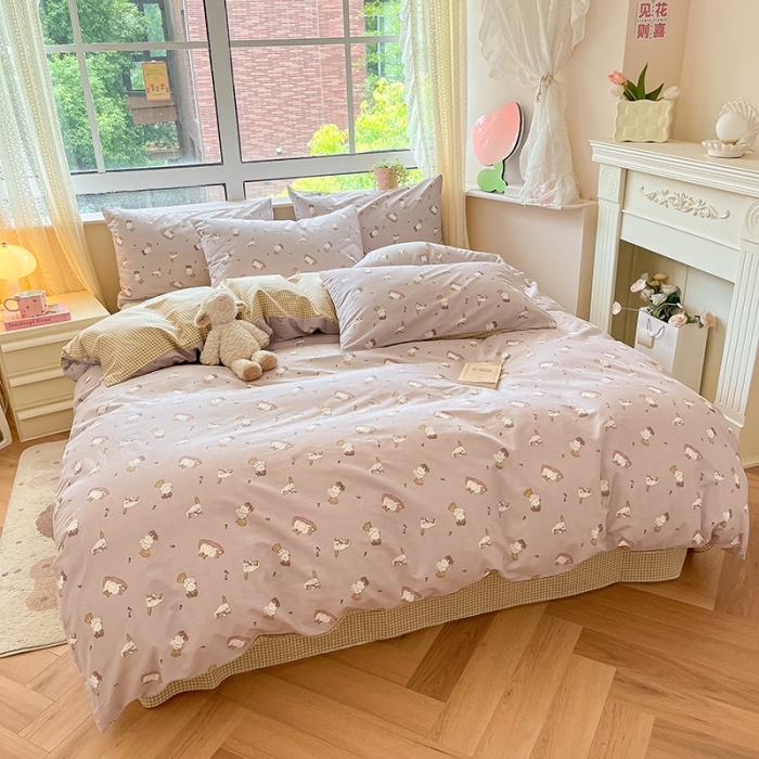 91家纺网 家纺一手货源 找家纺 柠馨 2023新款13376全棉Ins博主风四件套 慵懒猫咪