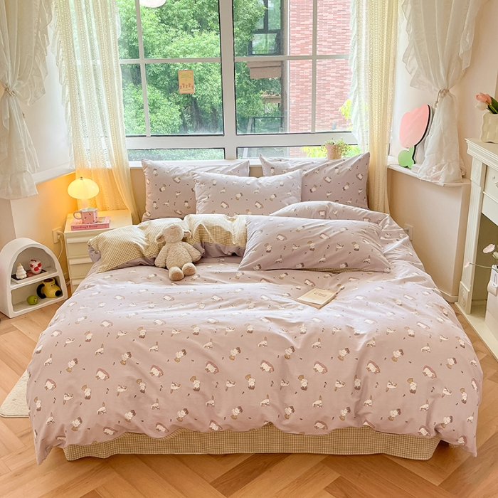 91家纺网 家纺一手货源 找家纺 柠馨 2023新款13376全棉Ins博主风四件套 慵懒猫咪