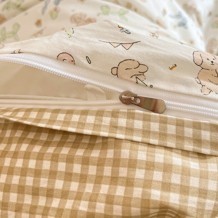 91家纺网 家纺一手货源 找家纺 柠馨 2023新款13376全棉Ins博主风四件套 狗狗派对