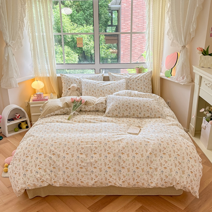 91家纺网 家纺一手货源 找家纺 柠馨 2023新款13376全棉Ins博主风四件套 狗狗派对