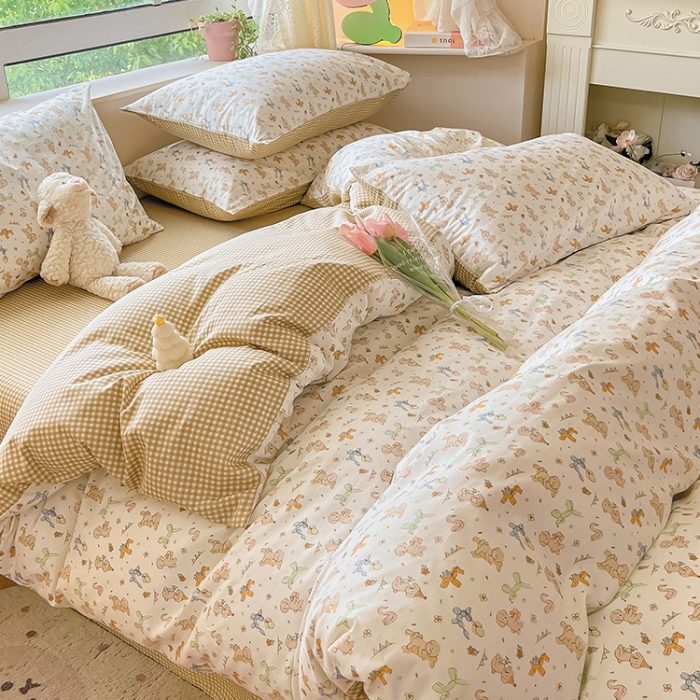 91家纺网 家纺一手货源 找家纺 柠馨 2023新款13376全棉Ins博主风四件套 狗狗派对