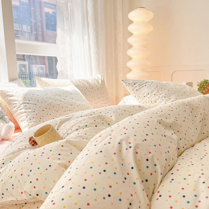 91家纺网 家纺一手货源 找家纺 柠馨 2023新款13376全棉Ins博主风四件套 点点