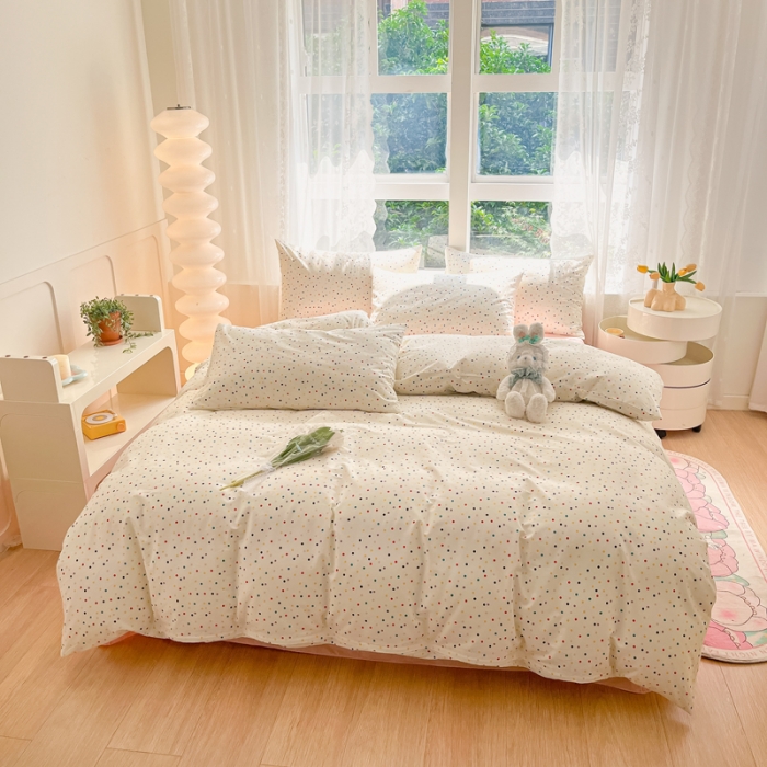 91家纺网 家纺一手货源 找家纺 柠馨 2023新款13376全棉Ins博主风四件套 点点