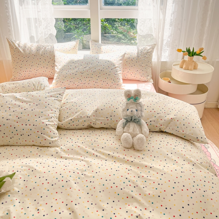 91家纺网 家纺一手货源 找家纺 柠馨 2023新款13376全棉Ins博主风四件套 点点