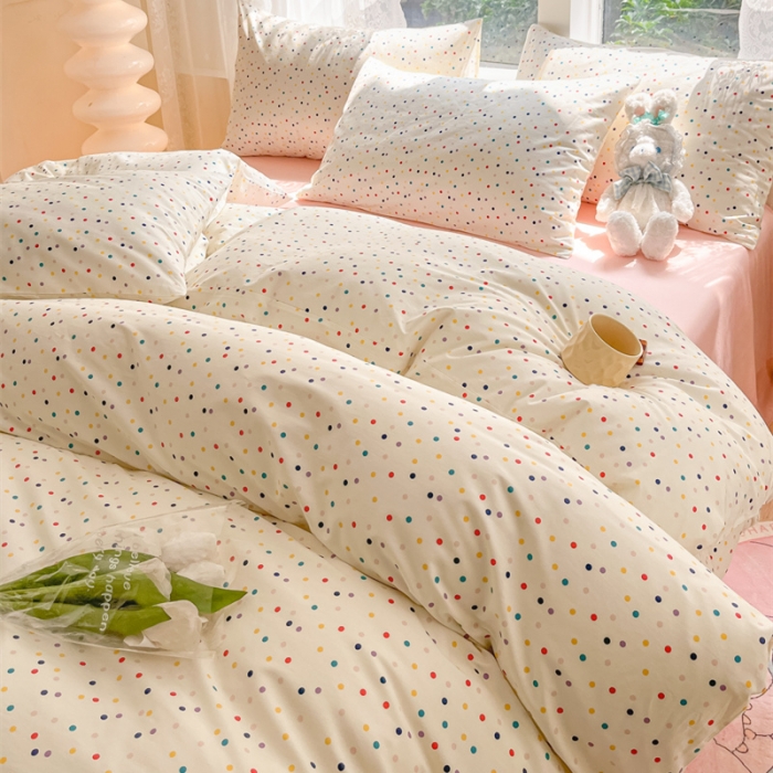 91家纺网 家纺一手货源 找家纺 柠馨 2023新款13376全棉Ins博主风四件套 点点