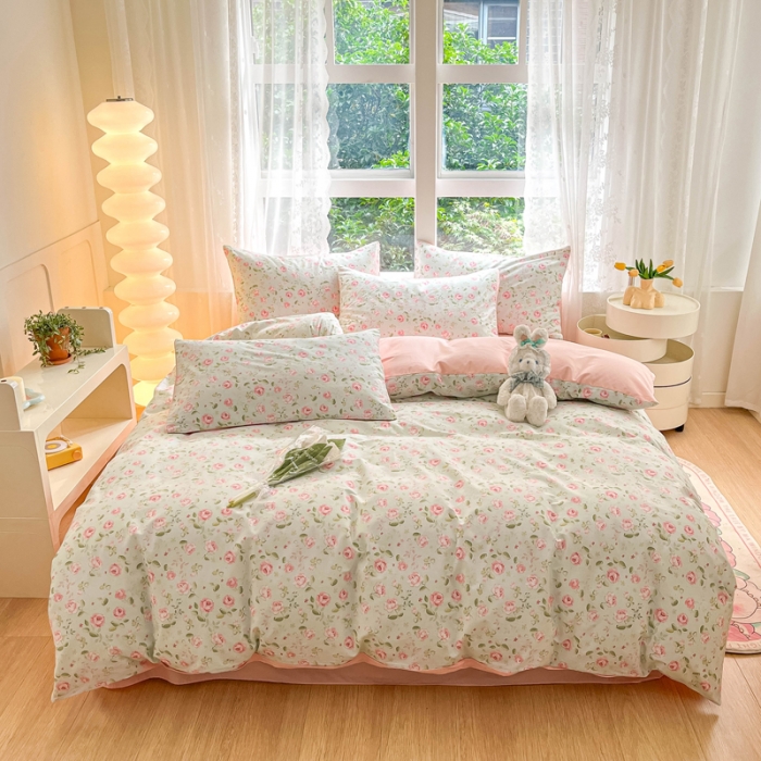 91家纺网 家纺一手货源 找家纺 柠馨 2023新款13376全棉Ins博主风四件套 慕青