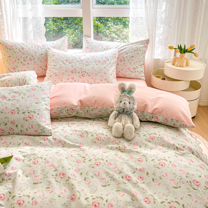 91家纺网 家纺一手货源 找家纺 柠馨 2023新款13376全棉Ins博主风四件套 慕青