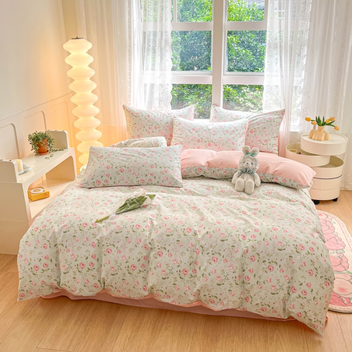 91家纺网 家纺一手货源 找家纺 柠馨 2023新款13376全棉Ins博主风四件套 慕青