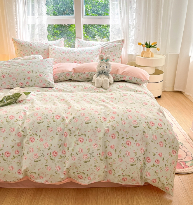 91家纺网 家纺一手货源 找家纺 柠馨 2023新款13376全棉Ins博主风四件套 慕青