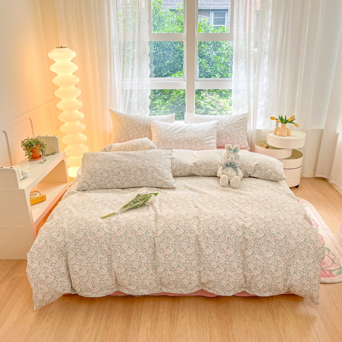 91家纺网 家纺一手货源 找家纺 柠馨 2023新款13376全棉Ins博主风四件套 佳期如梦