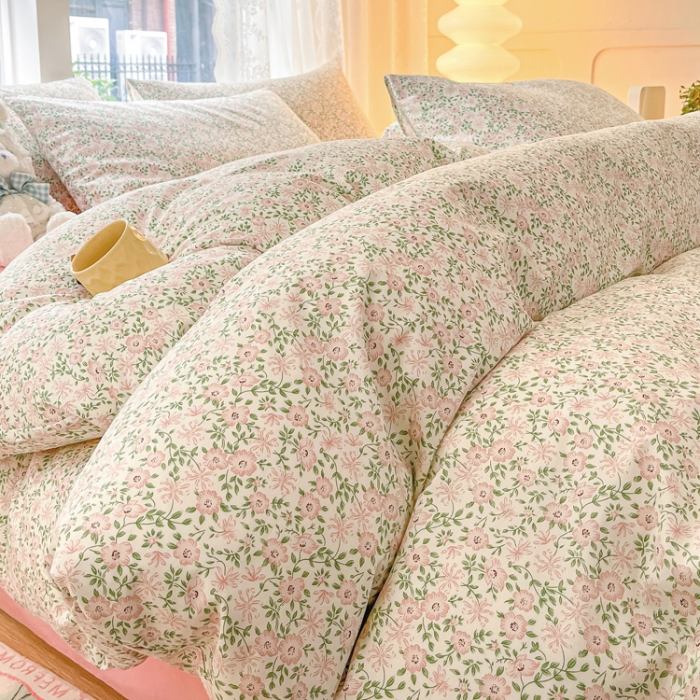 91家纺网 家纺一手货源 找家纺 柠馨 2023新款13376全棉Ins博主风四件套 佳期如梦