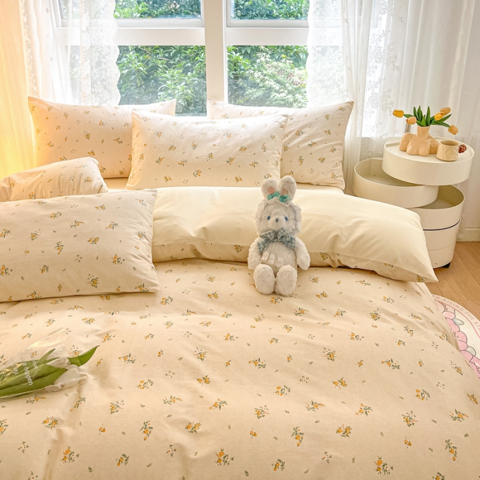 91家纺网 家纺一手货源 找家纺 柠馨 2023新款13376全棉Ins博主风四件套 夕颜