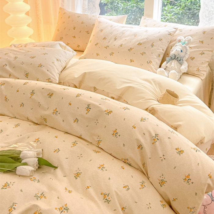 91家纺网 家纺一手货源 找家纺 柠馨 2023新款13376全棉Ins博主风四件套 夕颜