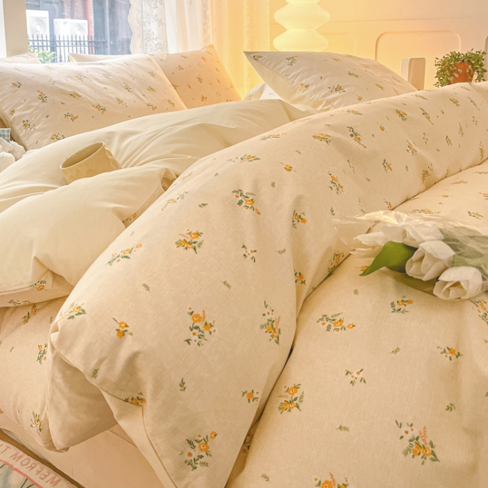 91家纺网 家纺一手货源 找家纺 柠馨 2023新款13376全棉Ins博主风四件套 夕颜