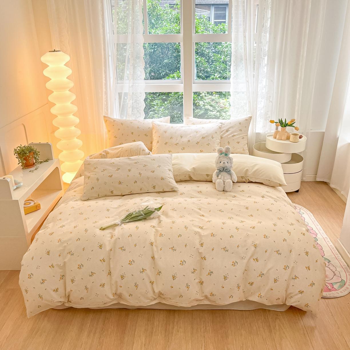 91家纺网 家纺一手货源 找家纺 柠馨 2023新款13376全棉Ins博主风四件套 夕颜