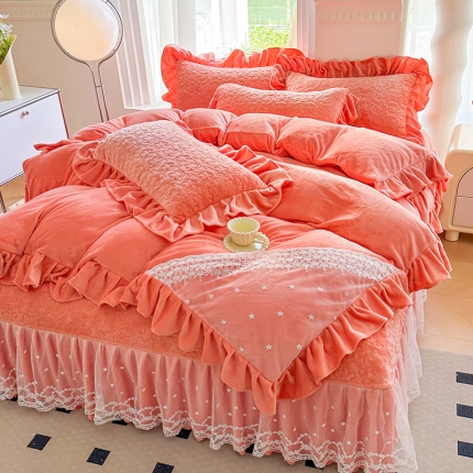 91家纺网 家纺一手货源 找家纺 2025加厚大版花卉牛奶绒刺绣花四件套小清新公主风韩版婴儿绒宝宝绒兔绒法莱绒金貂绒四件套床单床盖款单被套